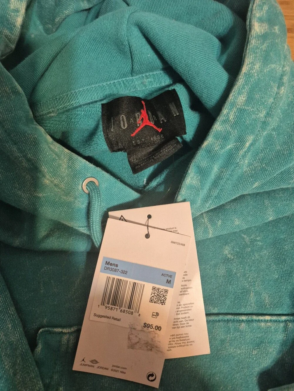 NWT Jordan Teal Tie-Dye Pullover Hoodie with Jumpman Tag